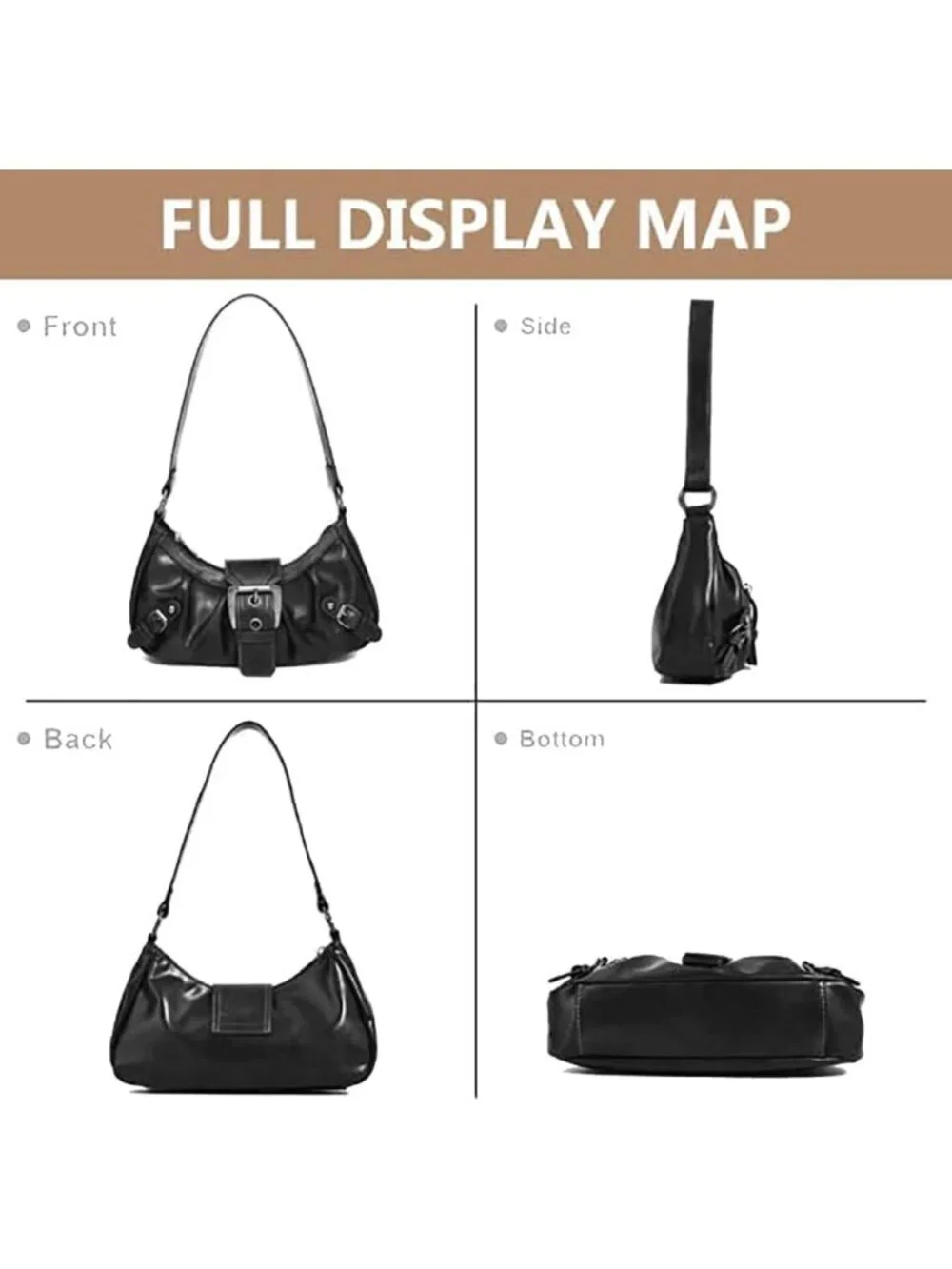 Trendy Y2K Leather Hobo Purse, Buckle Clutch Bag for Women, Stylish Shoulder